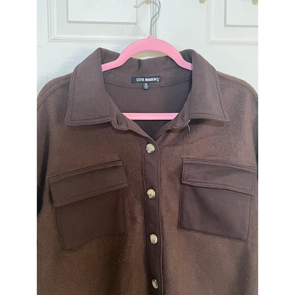 Steve Madden Brown Oversized Shacket Fleece Front Pockets Jacket Womens XL - Picture 2 of 8